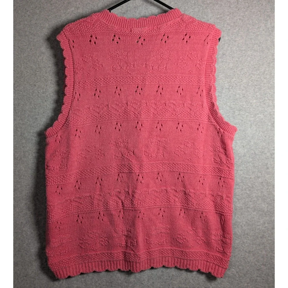 Northern Reflections Sweater Vest Lg Vintage Pink Pointelle Knit Flower‎ Grandma